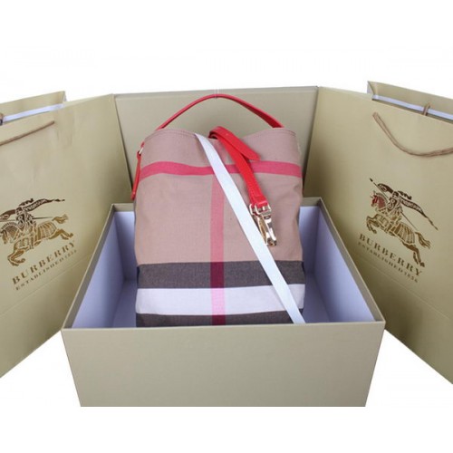 Burberry Sac Hobo Moyen Brit Check 1151 Rouge