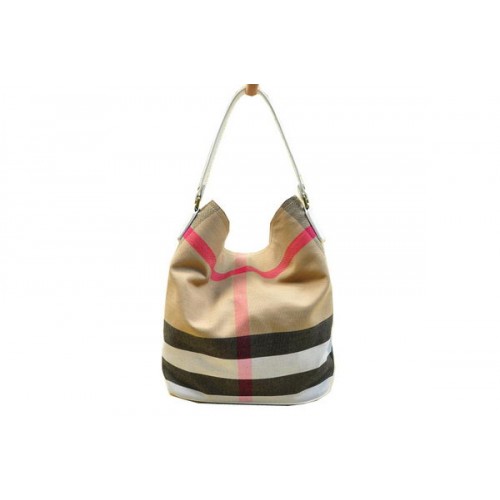 Burberry Sac Hobo Moyen Brit Check B8931 Blanc