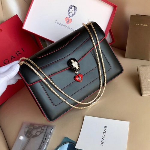 Bvlgari Forever serpenti in love Sac à bandoulière en cuir de veau d'origine 2466 noir