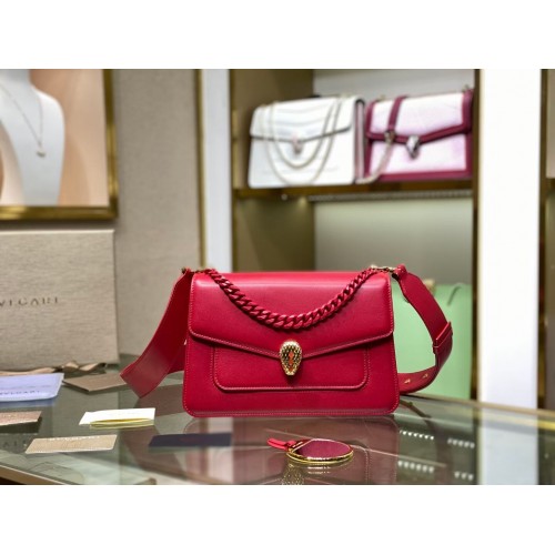 Bvlgari Serpenti Forever petit sac à bandoulière en cuir B210762 rouge
