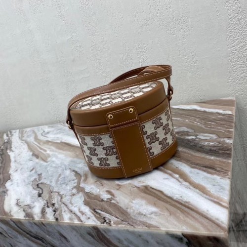 SAC TAMBOUR MOYEN CELINE EN TEXTILE BRODERIE TRIOMPHE 195192 marron&rouge