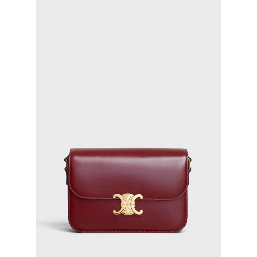 SAC TRIOMPHE MOYEN CELINE EN CUIR DE VEAU BRILLANT CL87363 BORDEAUX CLAIR