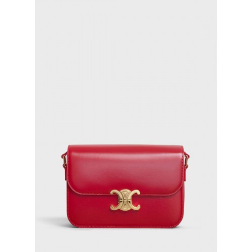 SAC TRIOMPHE MOYEN CELINE EN CUIR DE VEAU BRILLANT CL87363 ROUGE