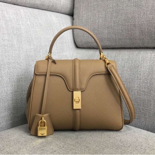 CELINE PETIT SAC 16 EN CUIR DE VEAU SATINÉ 188003 Kaki