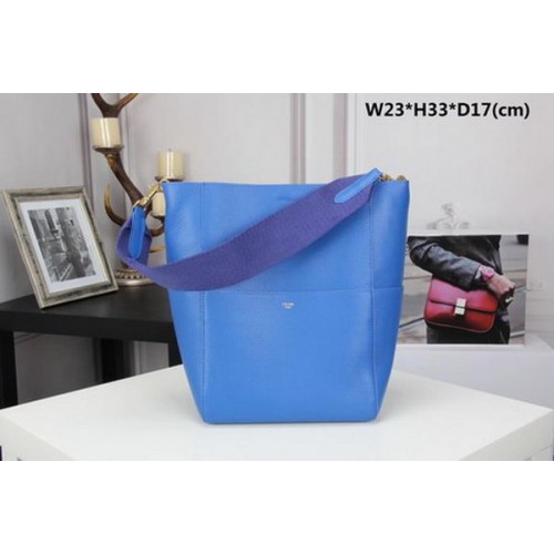 CELINE Sac Sangle Seau en Cuir de Veau C3369 Bleu