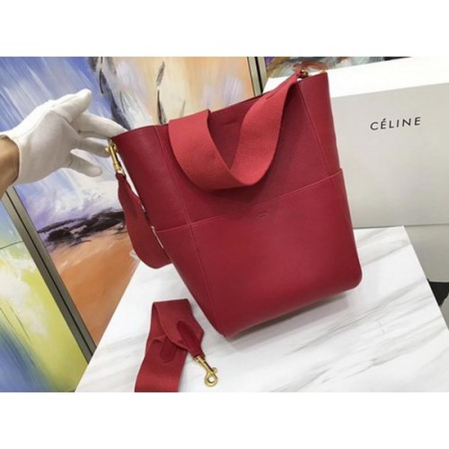 CELINE Sac Sangle Seau en Cuir de Veau C3369 Rouge
