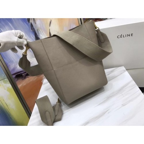 CELINE Sac Sangle Seau en Cuir Litchi C3371 Abricot