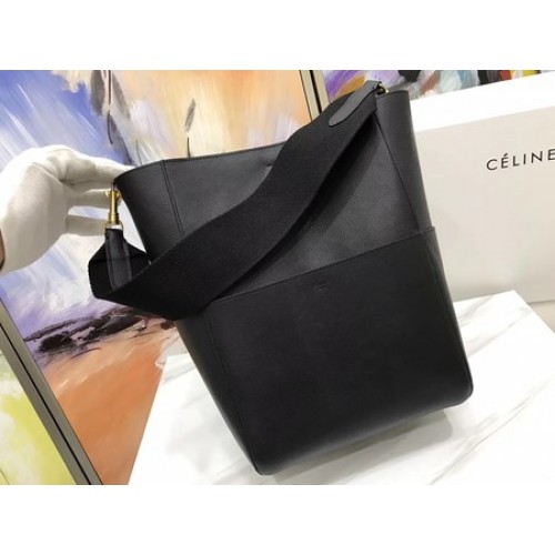 CELINE Sac Sangle Seau en Cuir Litchi C3371 Noir