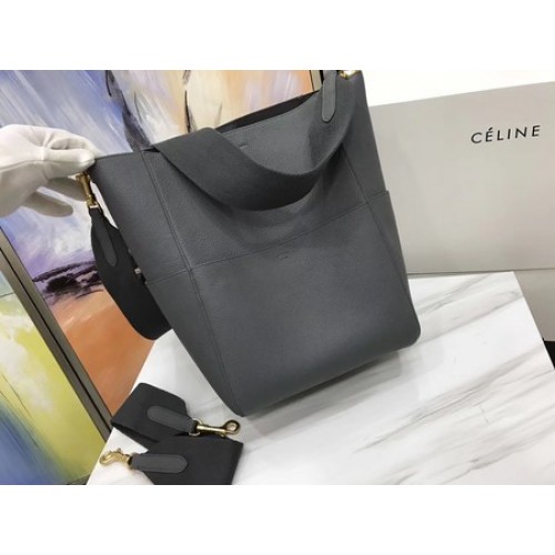 CELINE Sac Sangle Seau en Cuir Litchi C3371 Gris