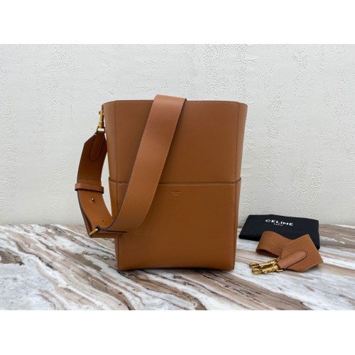 CELINE Sac Sangle Seau en Cuir Lisse C3371-2 Marron