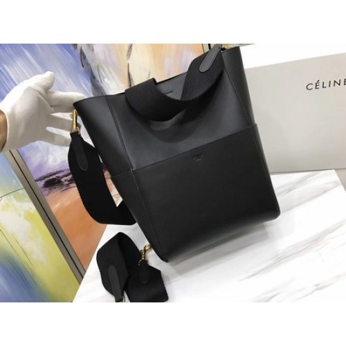 CELINE Sac Sangle Seau en Cuir Lisse C3371 Noir
