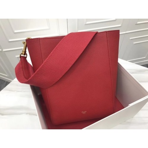CELINE Sac Sangle Seau en Cuir Suédé C3371S Rouge