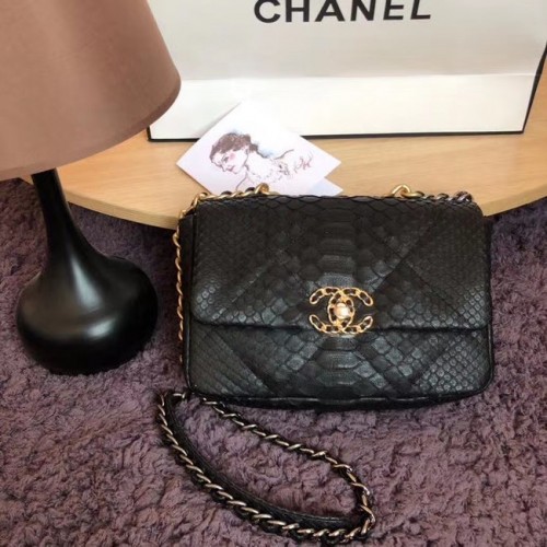 CHANEL 19 Flap Bag Original Sac à rabat en peau de serpent AS1160 Noir