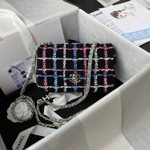 CHANEL 19 Sac à Rabat Laine Tweed Métal Doré AS1160 NOIR