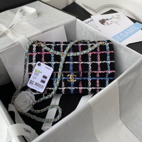 CHANEL 19 Sac à Rabat Laine Tweed Métal Doré AS1161 NOIR