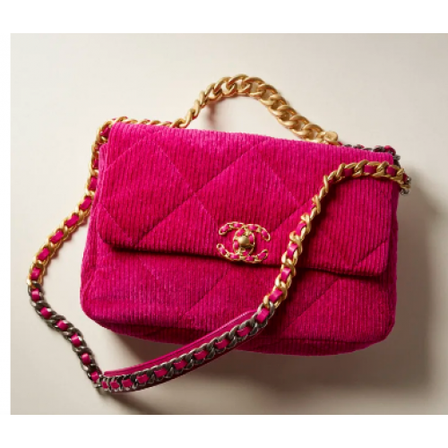 CHANEL 19 SAC À MAIN Velours côtelé AS1160&AS1161 Fuchsia
