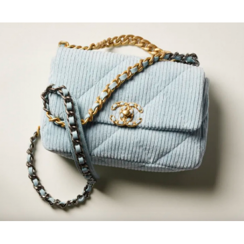 CHANEL 19 SAC À MAIN Velours AS1160&AS1161 Bleu Clair