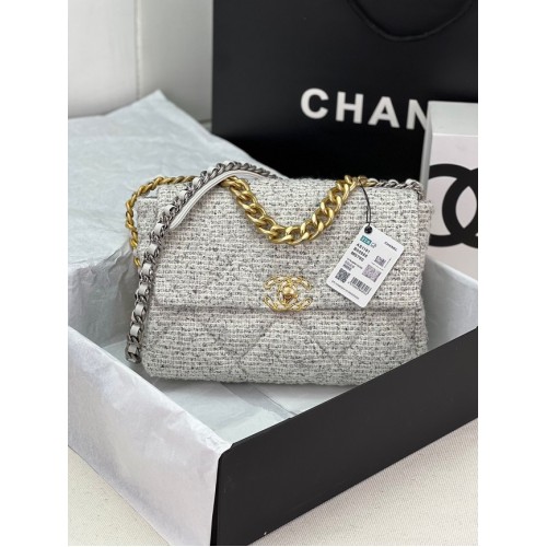 CHANEL 19 SAC À MAIN Coton Tweed AS1161 blanc