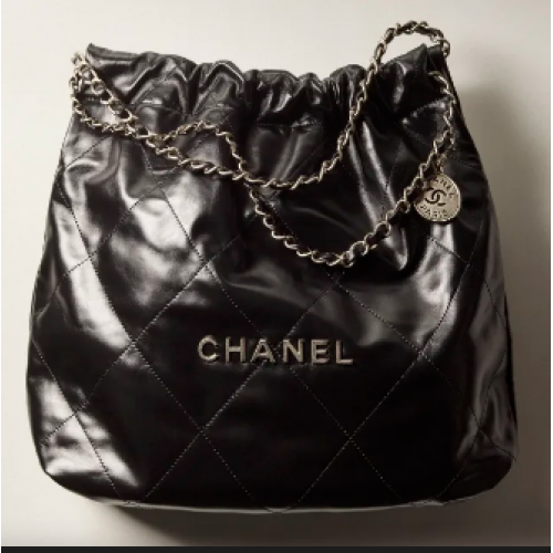 SAC À MAIN CHANEL 22 Cuir de veau Métal argenté AS3261 Noir