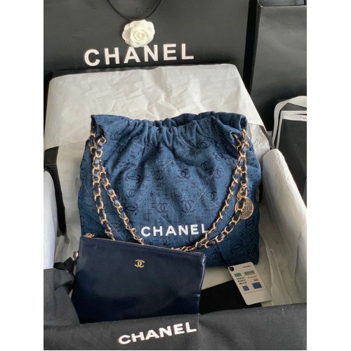 CHANEL 22 SAC À MAIN Denim AS3260 bleu&blanc