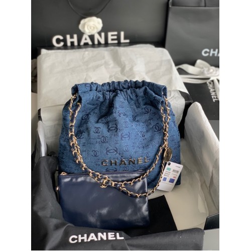 CHANEL 22 SAC À MAIN Denim AS3260 bleu&or