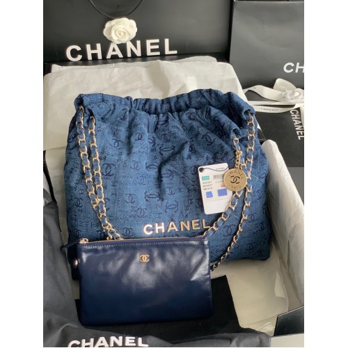 CHANEL 22 SAC À MAIN Denim AS3261 bleu&or