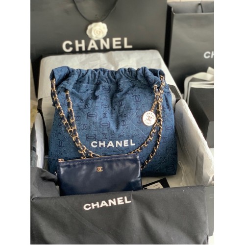 CHANEL 22 SAC À MAIN Denim AS3261 bleu&blanc