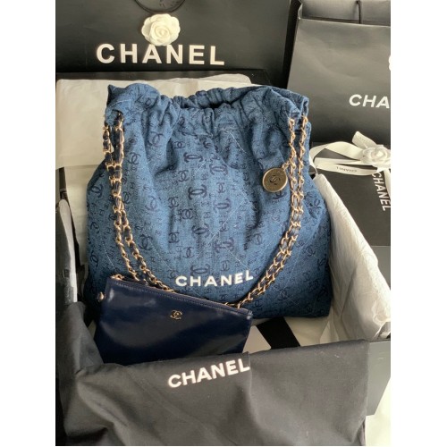CHANEL 22 SAC À MAIN Denim AS3262 bleu&blanc
