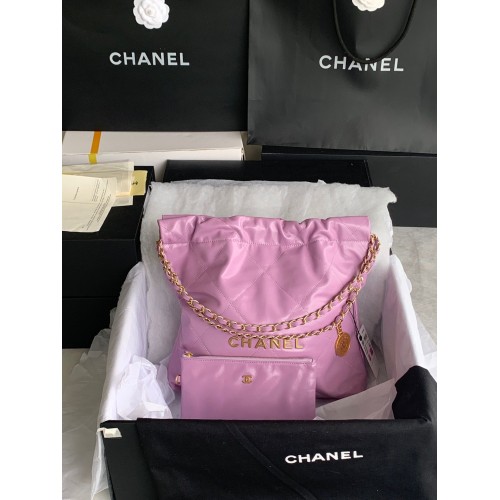 SAC À MAIN CHANEL 22 Veau brillant Métal doré AS3261 AS3260 Violet