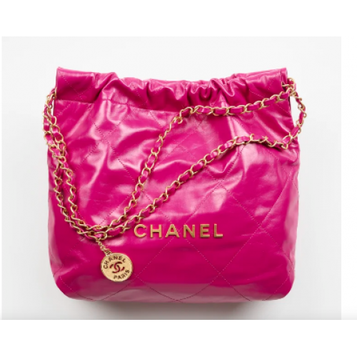SAC À MAIN CHANEL 22 Veau brillant Métal doré AS3261 Rose foncé