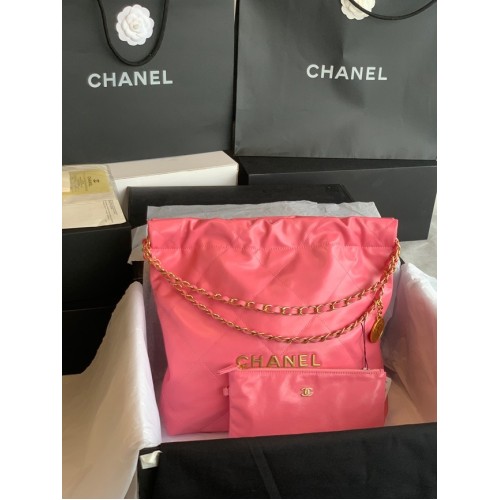 SAC À MAIN CHANEL 22 Veau brillant Métal doré AS3261 Rose
