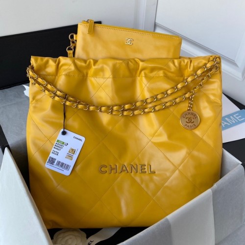 SAC À MAIN CHANEL 22 Veau brillant Métal doré AS3261 jaune