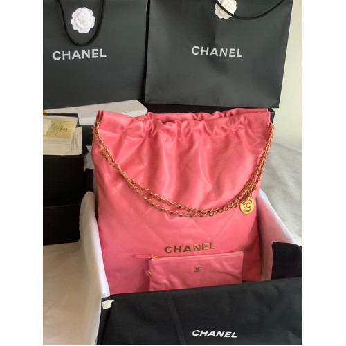 SAC À MAIN CHANEL 22 Veau brillant Métal doré AS3262 rose