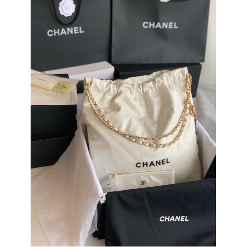 SAC À MAIN CHANEL 22 Veau brillant Métal doré AS3262 blanc&noir