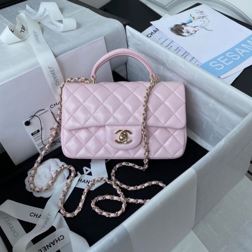 CHANEL 22B mini CF sac à rabat avec poignée supérieure AS2431 Rose