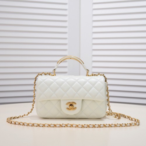 CHANEL 22B mini sac à rabat CF avec poignée supérieure en or AS2431 Blanc