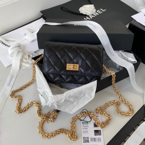 CHANEL PORTEFEUILLE CLASSIQUE SUR CHAÎNE AP1764 Veau Métal Doré AP1764 noir