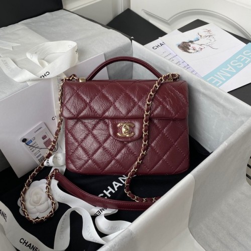 CHANEL Sac à bandoulière à rabat en cuir de veau AS2892 rouge