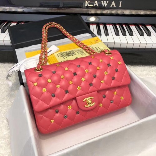 CHANEL Sac à Main Classique Agneau Métal Doré Finition Ruthénium A01112 rose