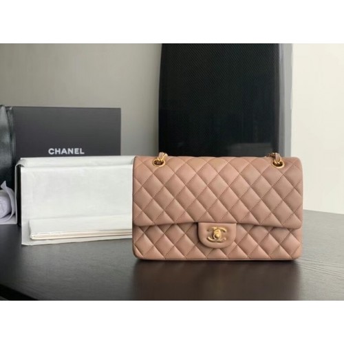 CHANEL Sac à Main Classique Agneau Taupe 01112 Métal Doré