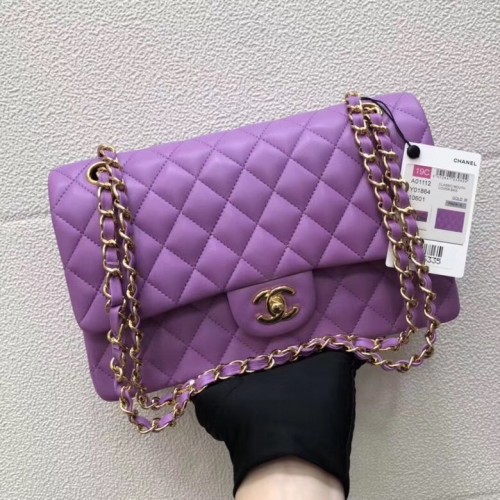 CHANEL Sac à main classique Agneau violet 1112 Métal doré