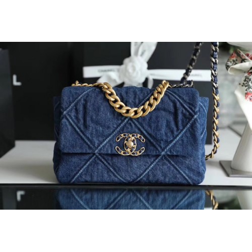 CHANEL Denim 19 Sac à rabat AS1160 AS1161 AS1162 bleu