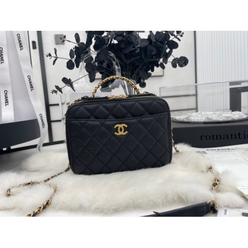 CHANEL SAC À MAIN Veau grainé&Métal doré AP3222 noir