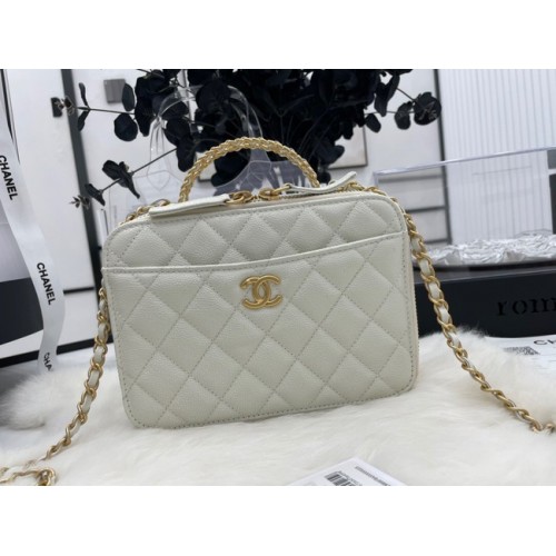 CHANEL SAC À MAIN Veau grainé&Métal doré AP3222 blanc