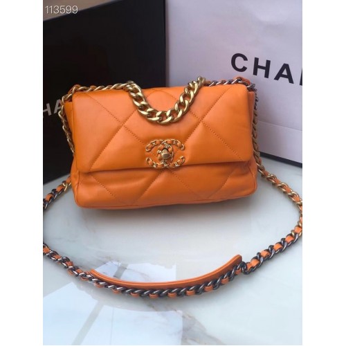 CHANEL Sac à rabat 19 en cuir d'agneau AS1160 orange