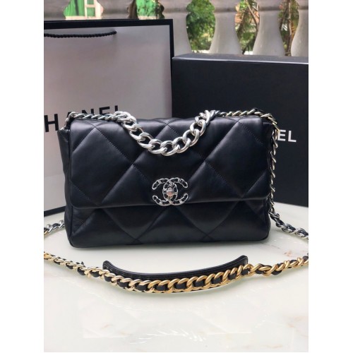 CHANEL Sac à rabat 19 en cuir d'agneau AS1161 noir
