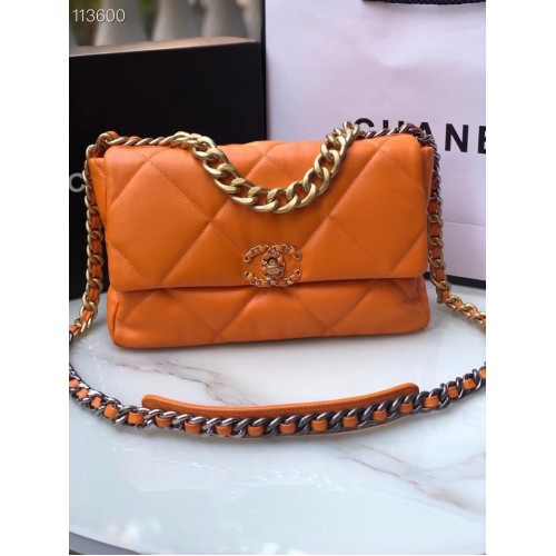 CHANEL Sac à rabat 19 en cuir d'agneau AS1161 orange