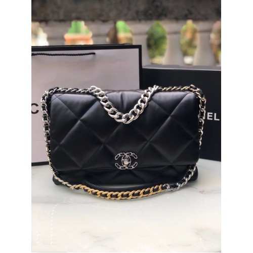 CHANEL Sac à rabat 19 en cuir d'agneau AS1162 noir