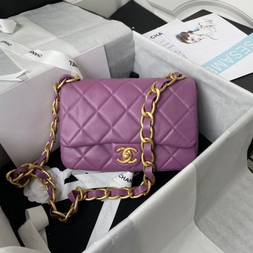 CHANEL Sac à bandoulière en cuir d'agneau 2022SS violet