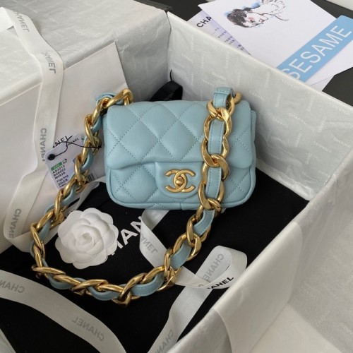 CHANEL MINI SAC À RABAT AS3213 bleu clair